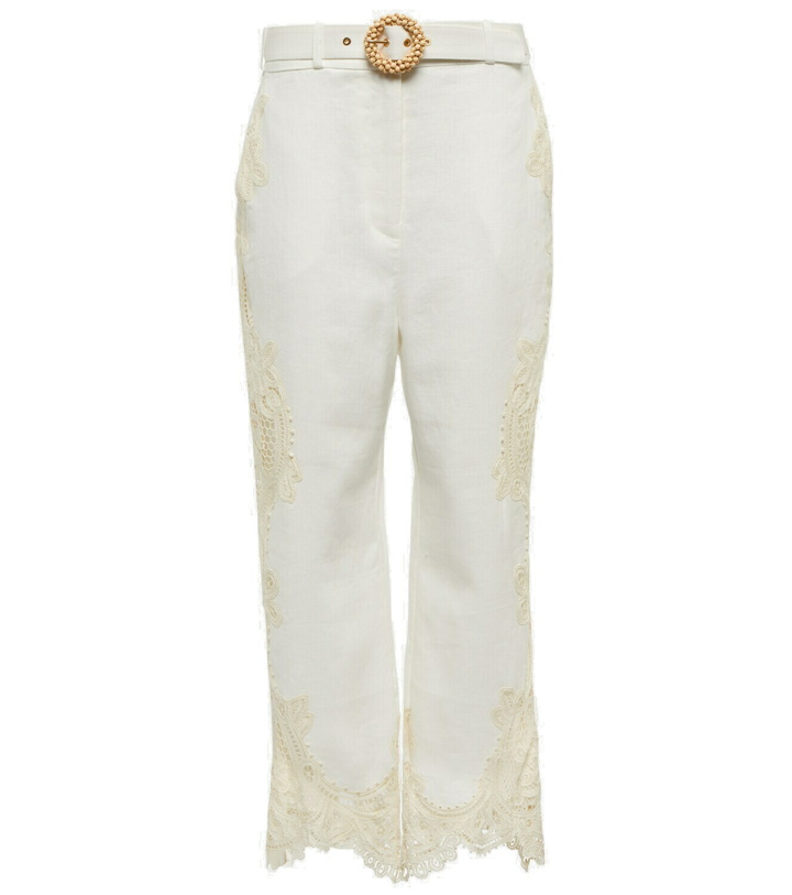 Photo: Zimmermann - Laurel high-rise lace-trimmed linen pants