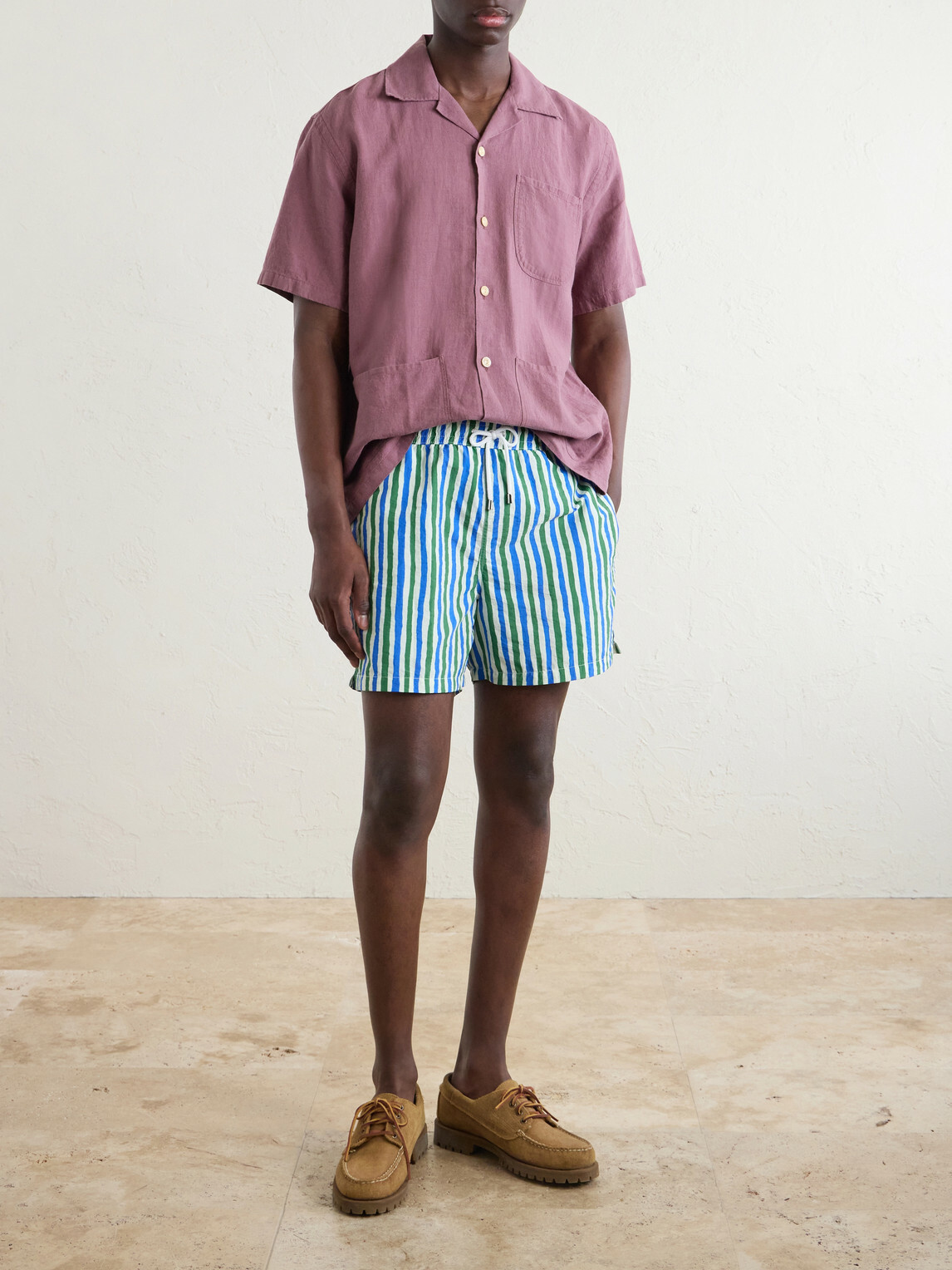 Drake's - Camp-Collar Linen Shirt - Burgundy