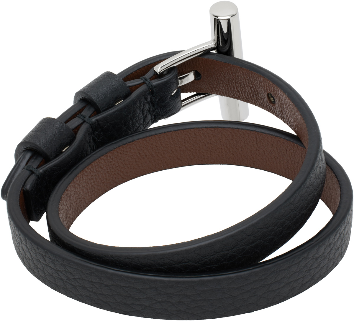 McQueen Black T-Bar Double Wrap Bracelet