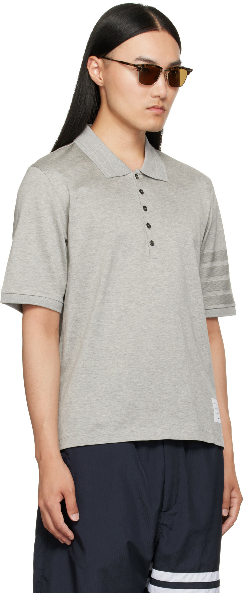 Thom Browne Gray Jersey Ottoman 4-Bar Polo