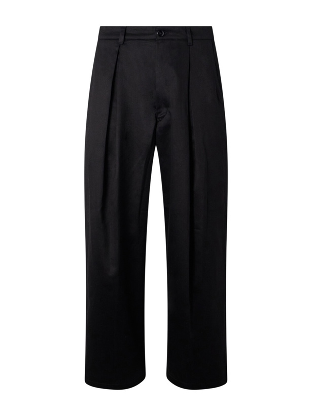 Photo: Monitaly - Ekusy Wide-Leg Pleated Cotton-Twill Trousers - Black