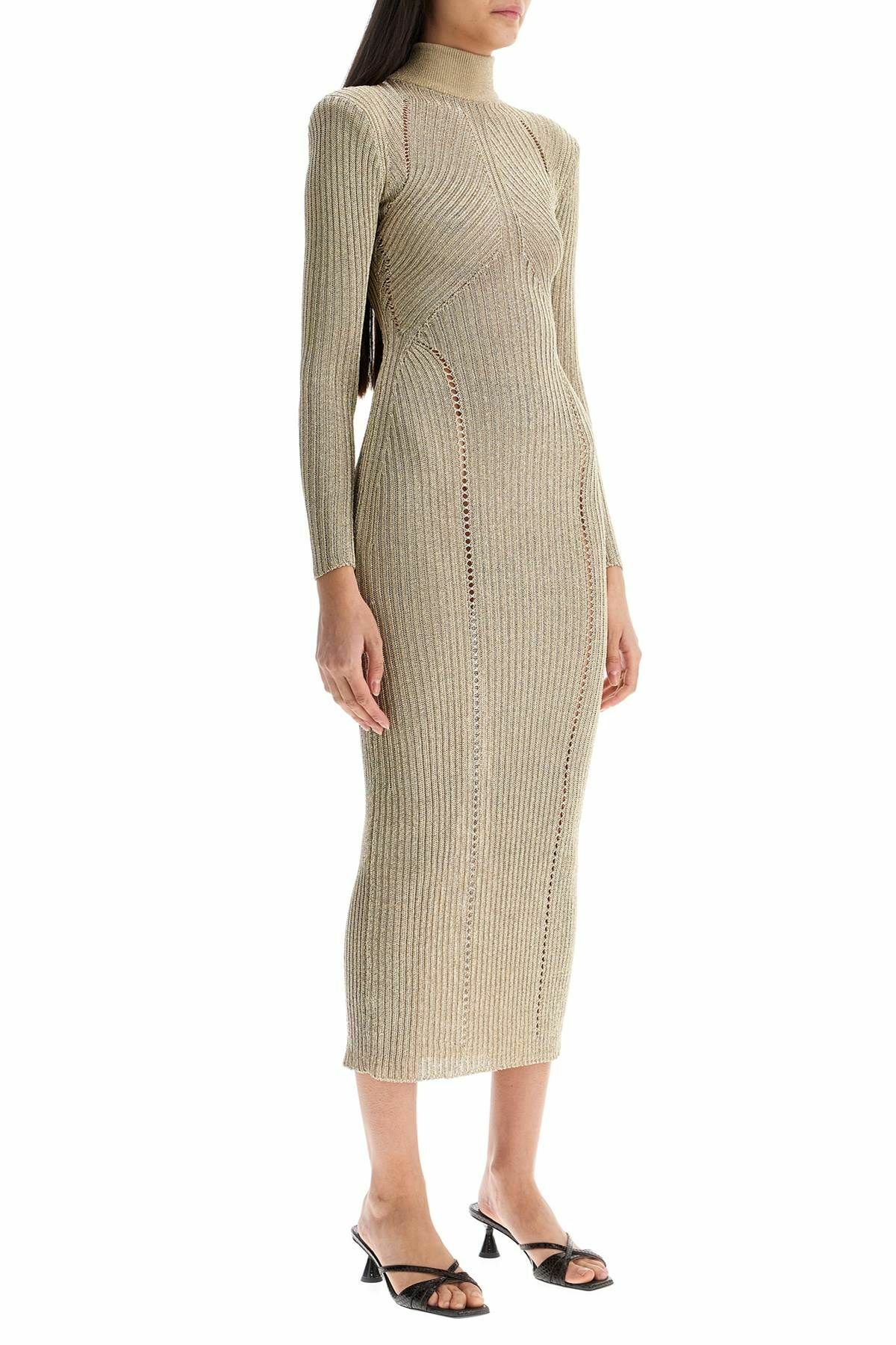SELF PORTRAIT maxi lurex knit dress in Gold Self-Portrait