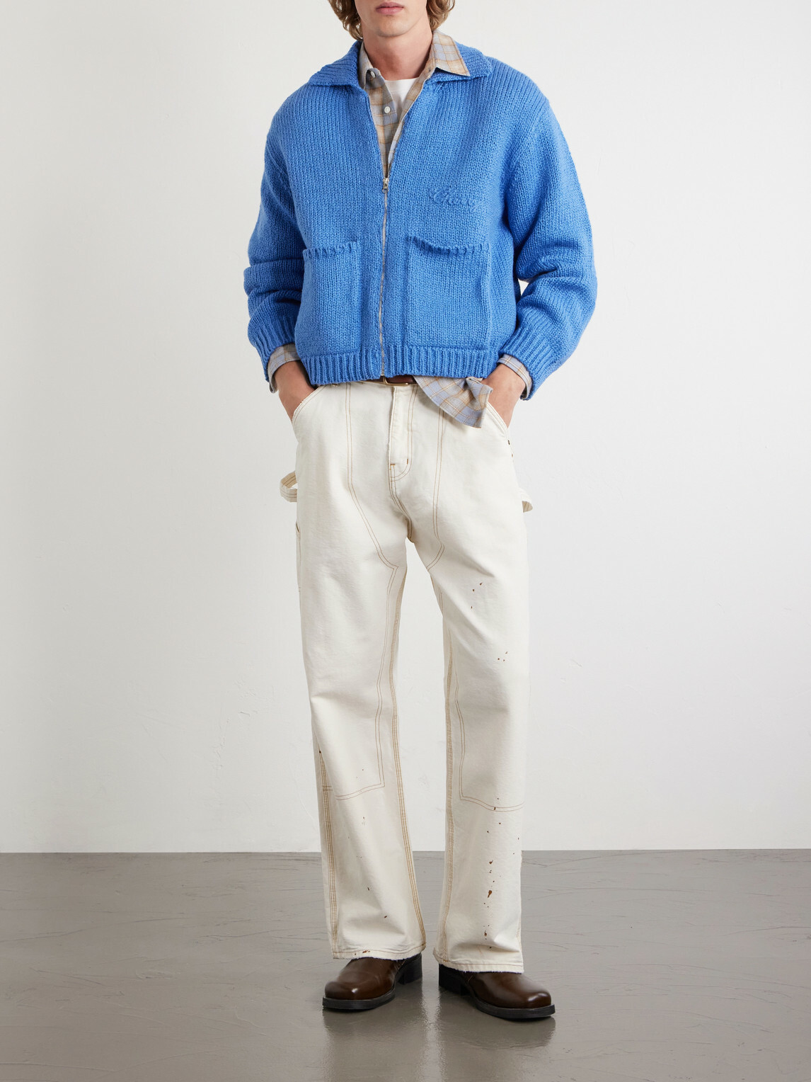 Cherry Los Angeles - Logo-Embroidered Cotton Zip-Up Cardigan - Blue