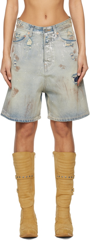 Photo: VETEMENTS Blue Trashed Denim Shorts