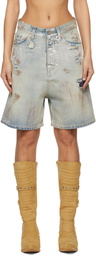 VETEMENTS Blue Trashed Denim Shorts