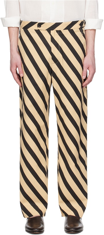 Photo: Bode Black & Beige Domino Stripe Trousers