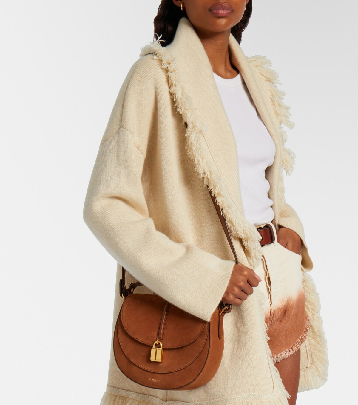 DeMellier Siena leather-trimmed suede crossbody bag