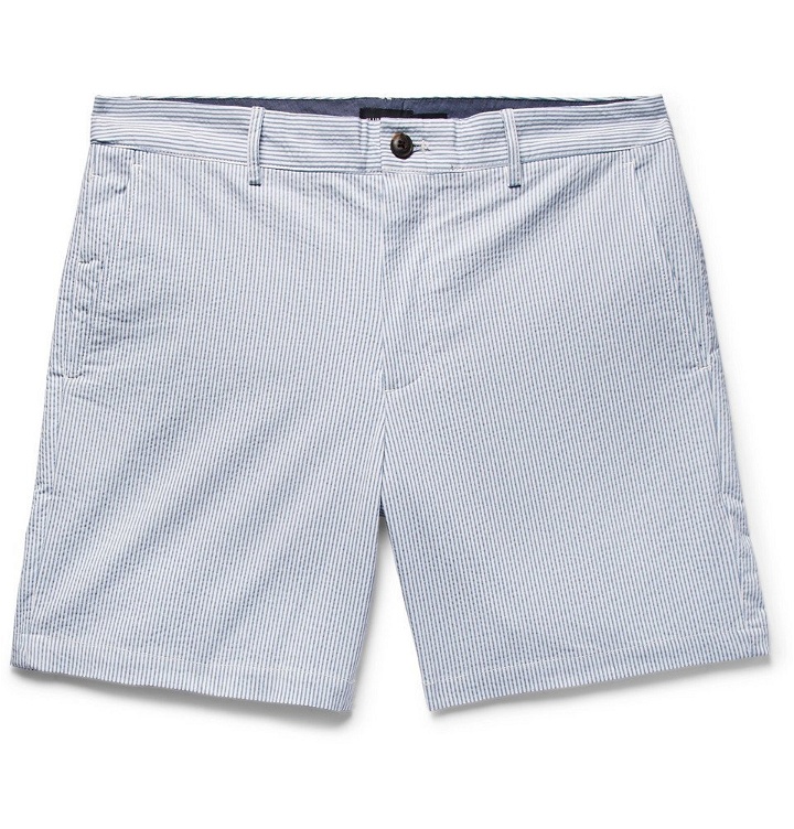 Photo: Club Monaco - Baxter Slim-Fit Striped Stretch-Cotton Seersucker Shorts - Light blue