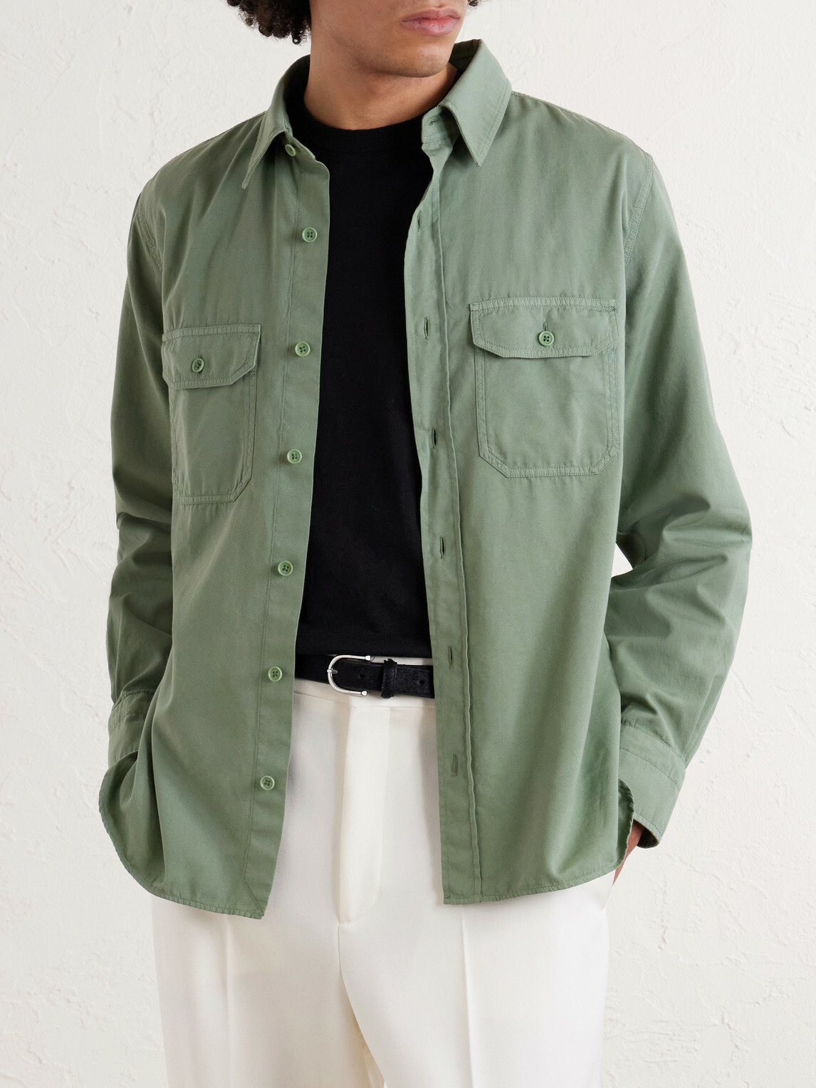 TOM FORD - Cotton and Silk-Blend Shirt - Green