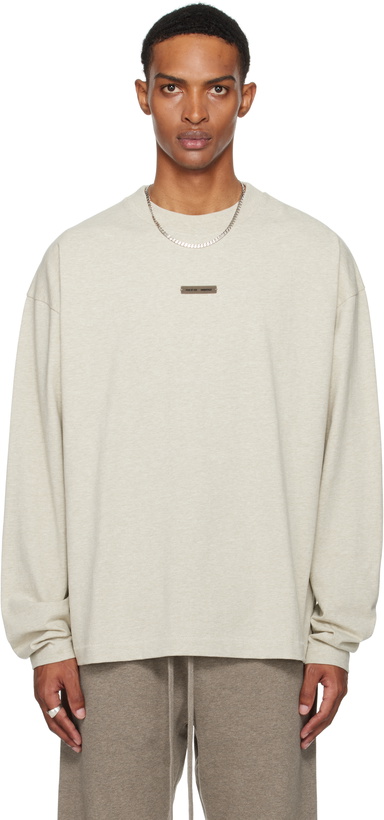 Photo: Fear of God ESSENTIALS Beige Classic Fit Long Sleeve T-shirt