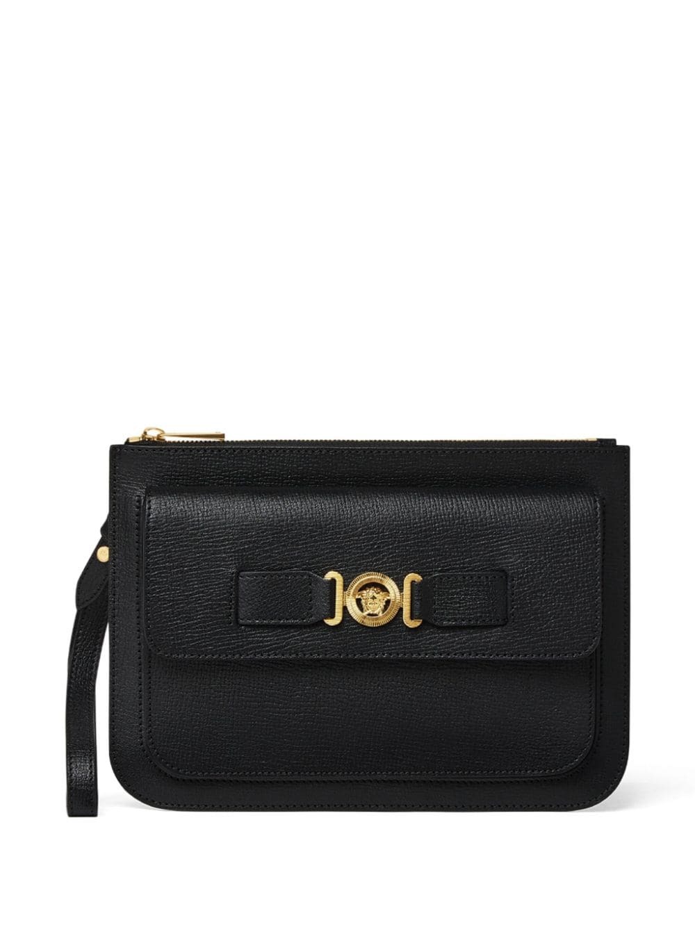 Versace Men Black Leather Large Medusa Biggie Clutch