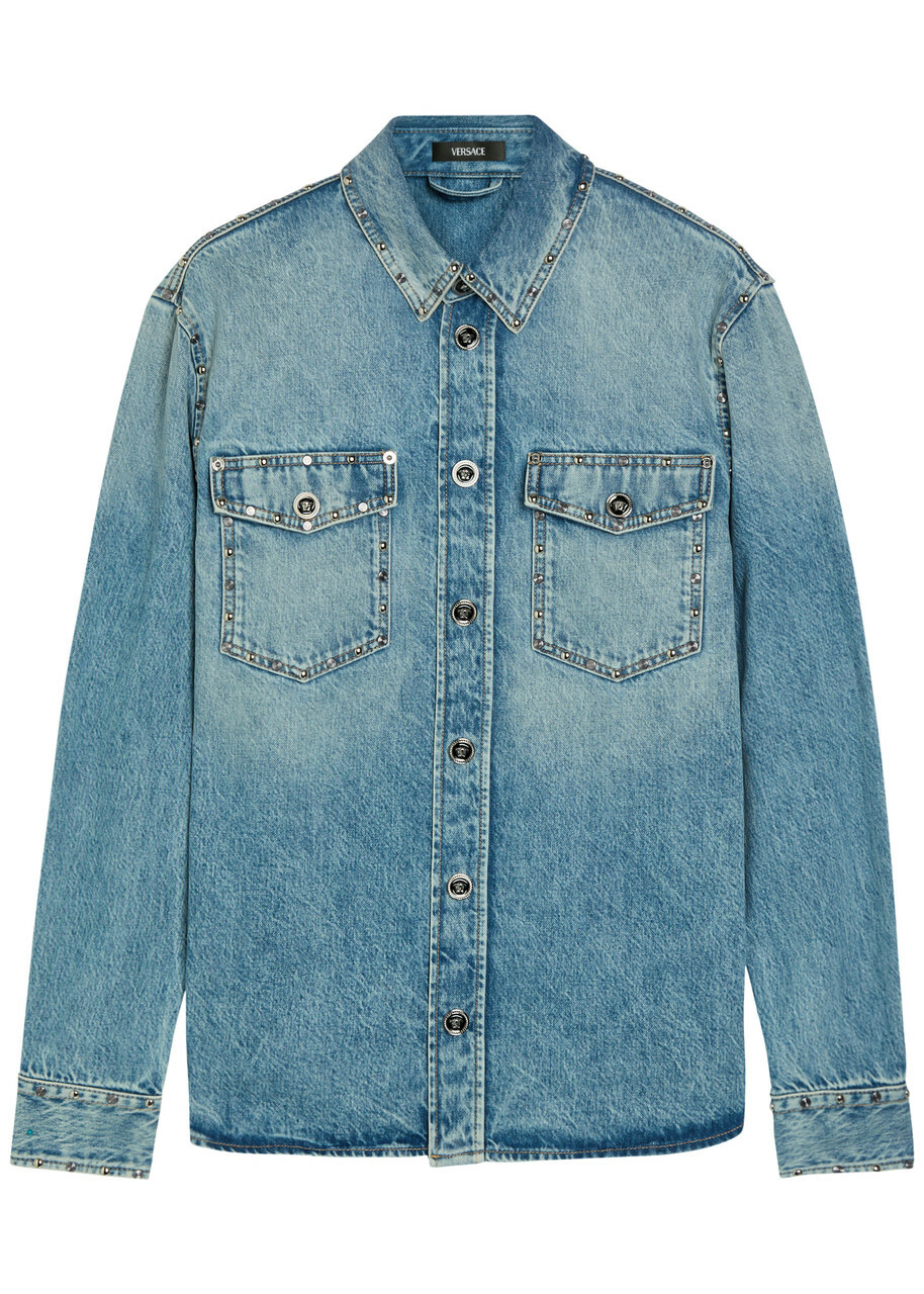 Versace Stud-embellished Denim Shirt Light Blue