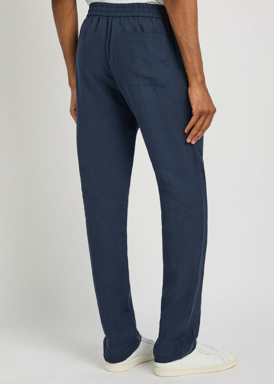 Sunspel Tapered-leg Linen Trousers Navy