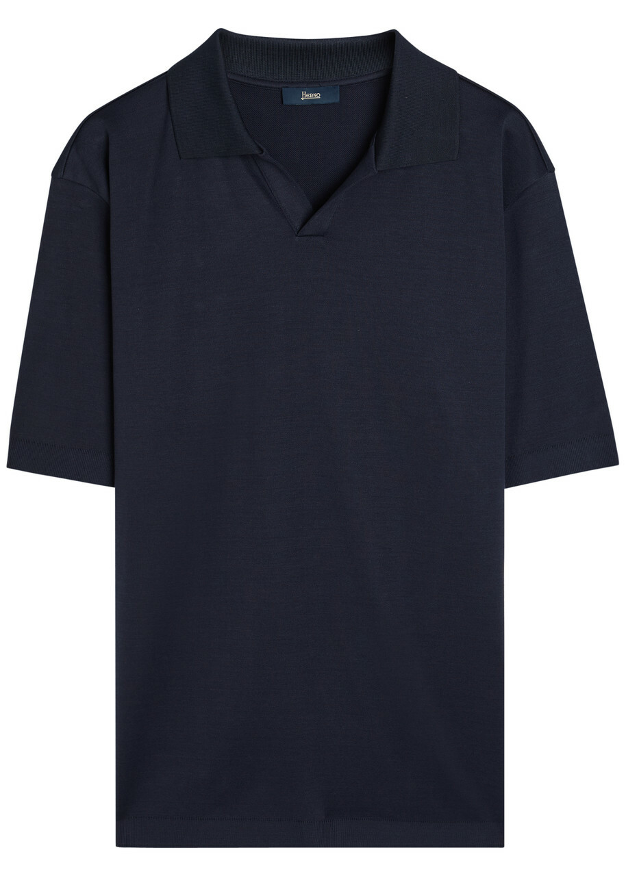 Herno Derby Knit Cotton Polo top Navy