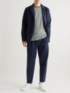 Mr P. - Tapered Cropped Garment-Dyed Organic Cotton-Twill Trousers - Blue