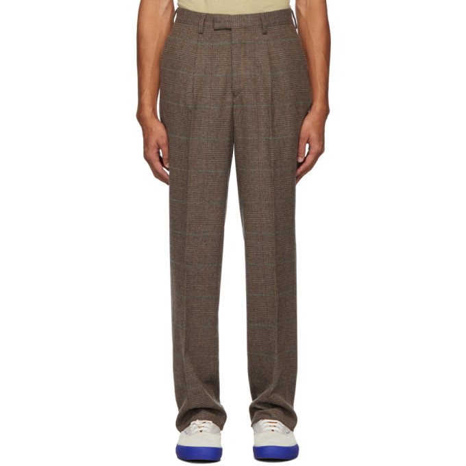 Noah NYC Brown Wool Check Single-Pleat Suit Trousers Noah NYC