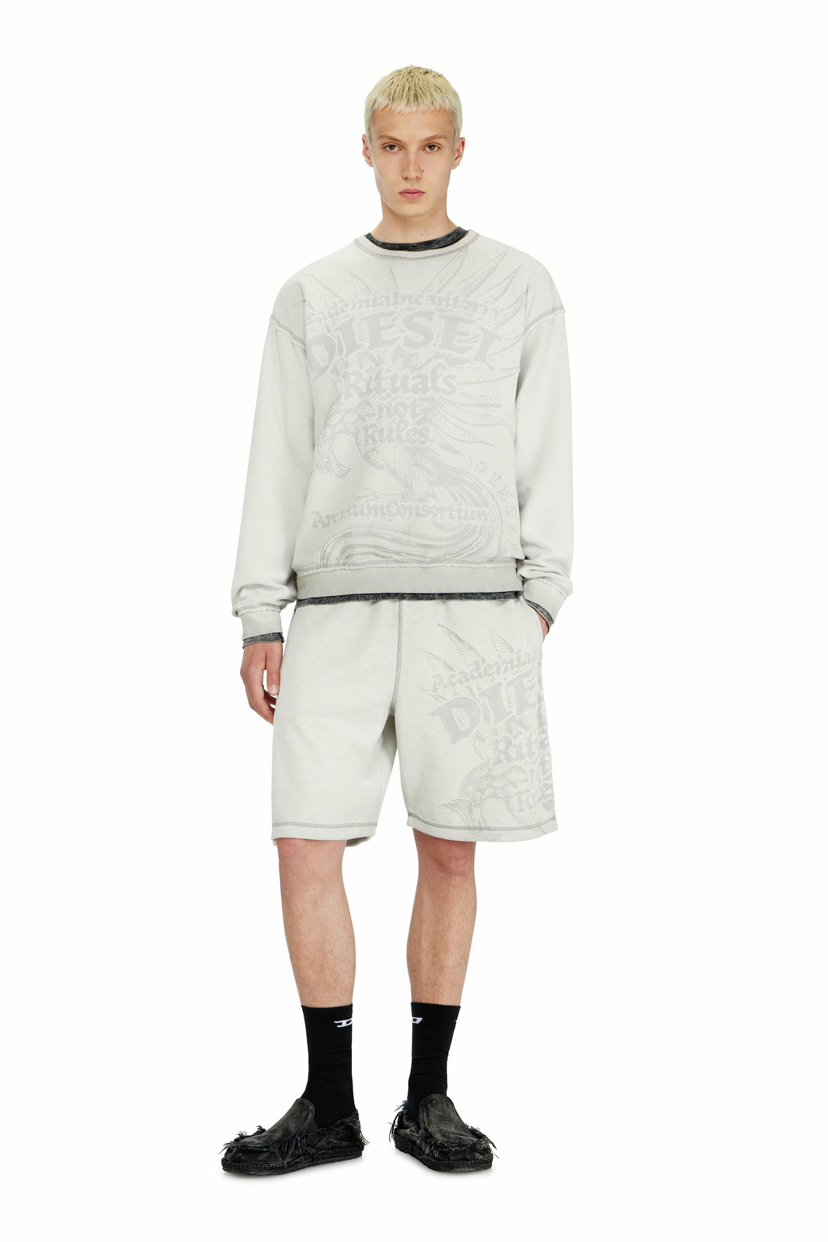 Diesel Sweatshorts with dévoré motifs - Shorts Mens in Grey
