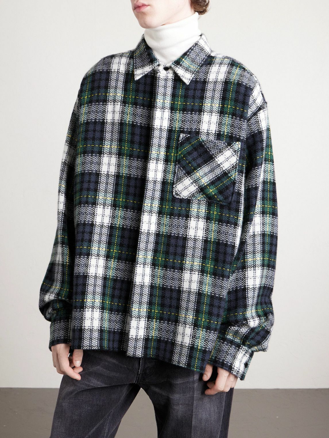 CELINE - Checked Cashmere Overshirt - Blue