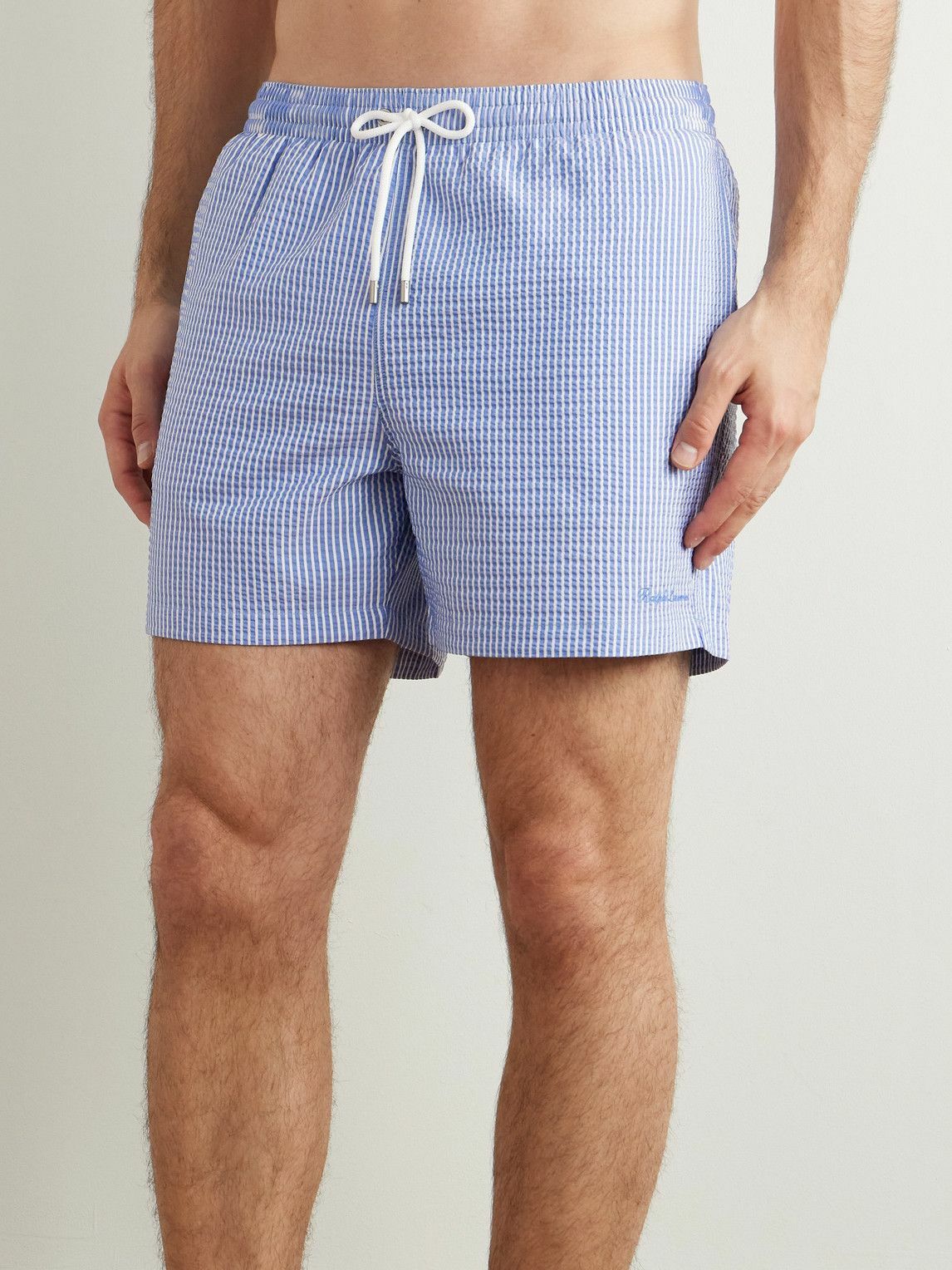 Ralph Lauren Purple label - Amalfi Straight-Leg Mid-Length Striped Seersucker Swim Shorts - Blue
