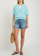 Varley Callie Open-knit Cotton Polo top Light Blue