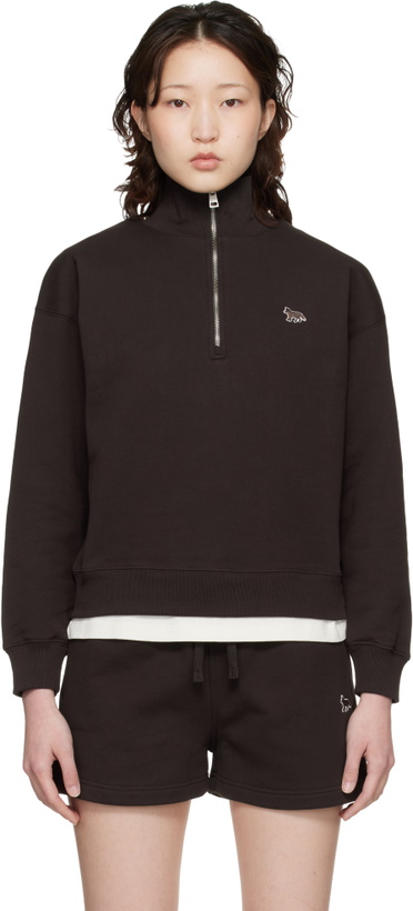 Photo: Maison Kitsuné Brown Baby Fox Half Zip Sweatshirt