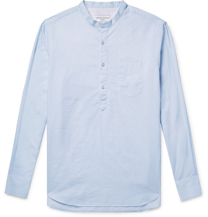 Photo: Officine Generale - Slim-Fit Grandad-Collar Striped Slub Cotton Shirt - Men - Blue