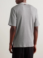 Thom Browne - Logo-Appliquéd Striped Pointelle-Knit Cotton T-Shirt - Gray