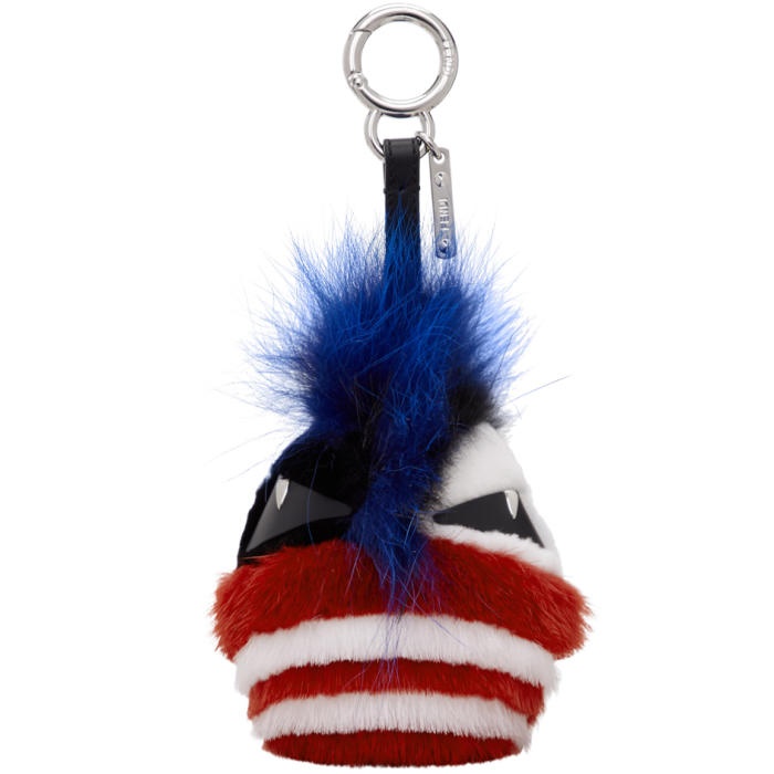 Photo: Fendi Black and Red Striped Fur Bag Bugs Keychain