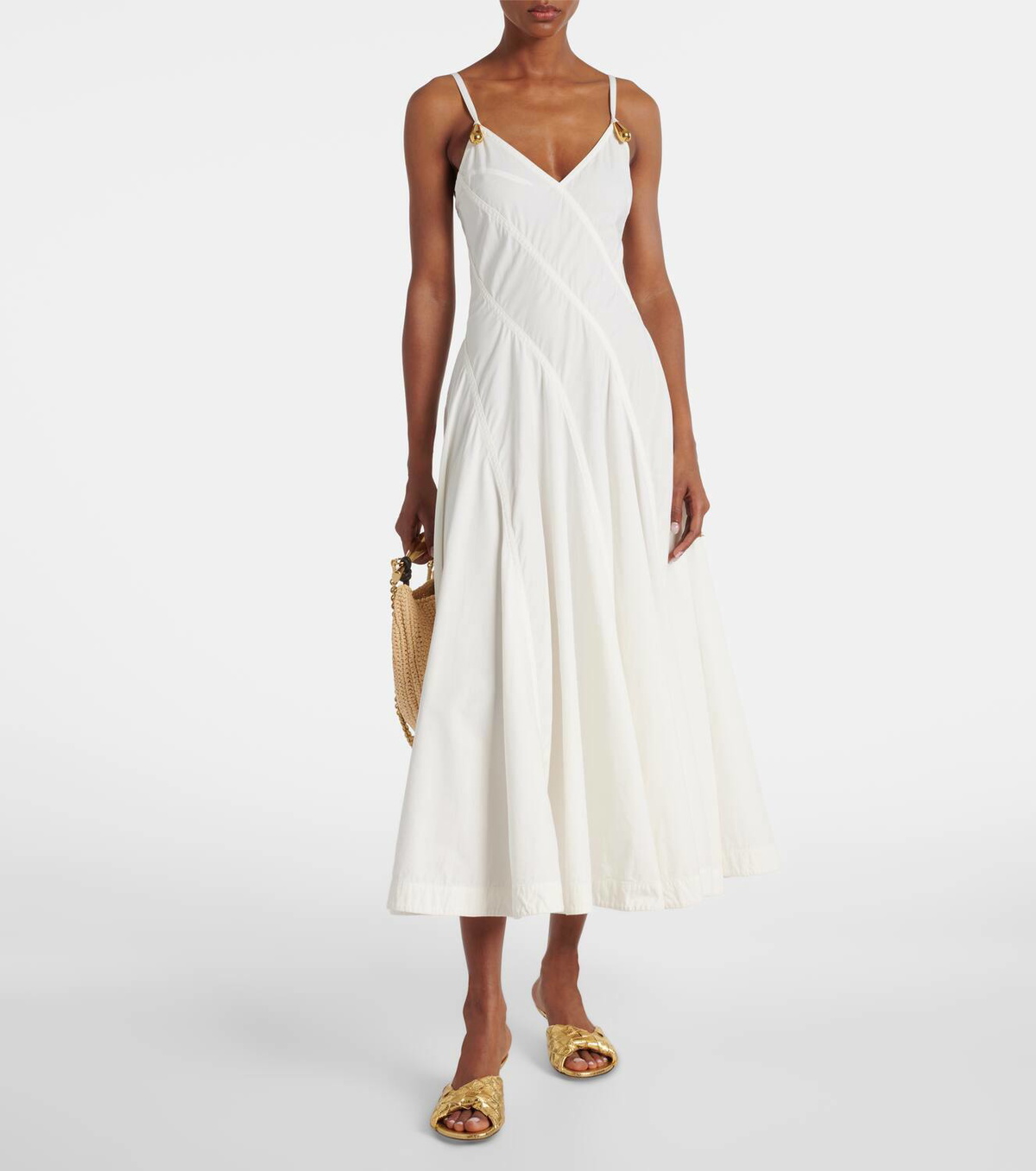 Bottega Veneta Paneled cotton-blend midi dress