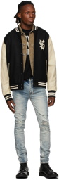 Ksubi Black & Off-White King Letterman Bomber Jacket