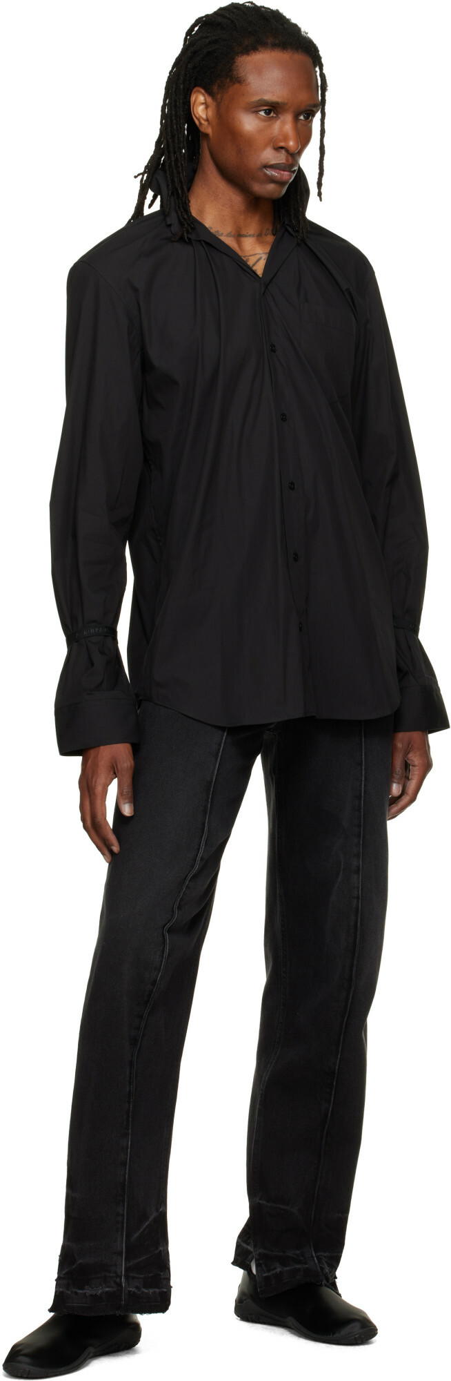 ALAINPAUL Black Elasticated Collar Shirt