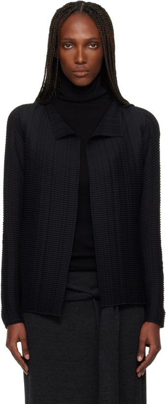 Photo: ISSEY MIYAKE Black Wooly Pleats Cardigan