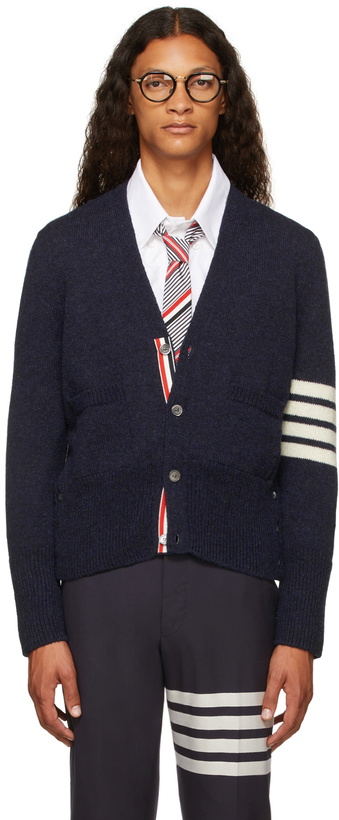 Photo: Thom Browne Navy Classic 4-Bar Cardigan