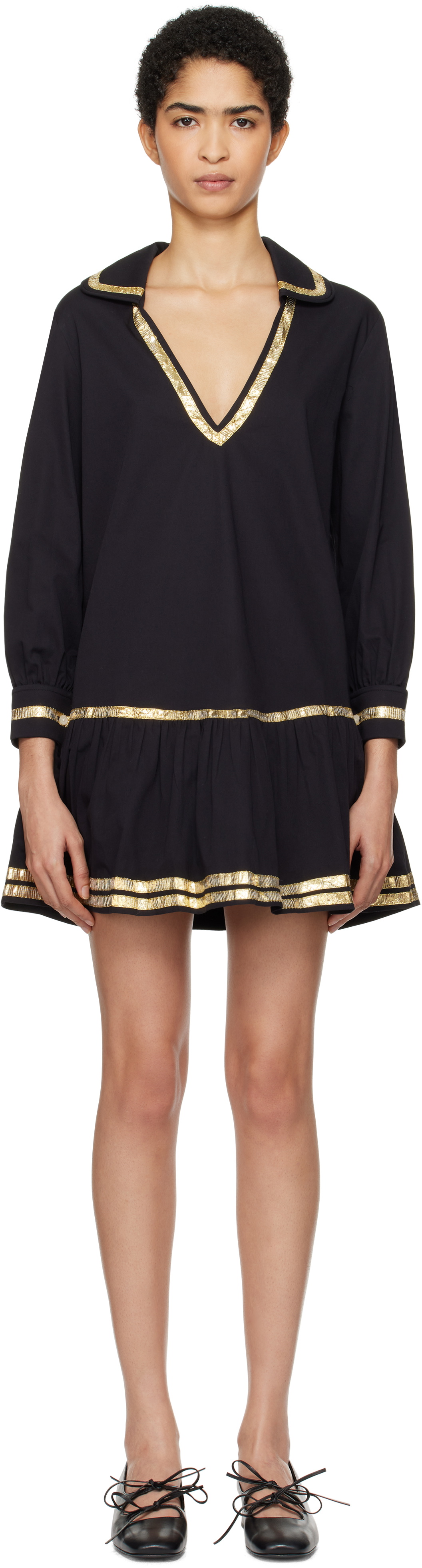 Bode Black Tinsel Tape Minidress