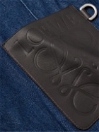 Loewe - Logo-Debossed Leather-Trimmed Denim Jacket - Blue