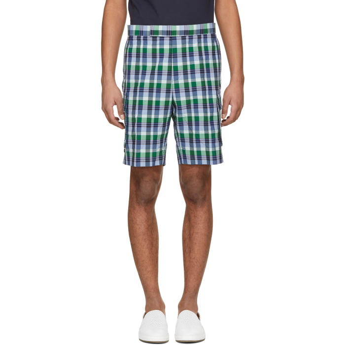 Photo: Thom Browne Blue Madras Gusseted Patch Pocket Shorts