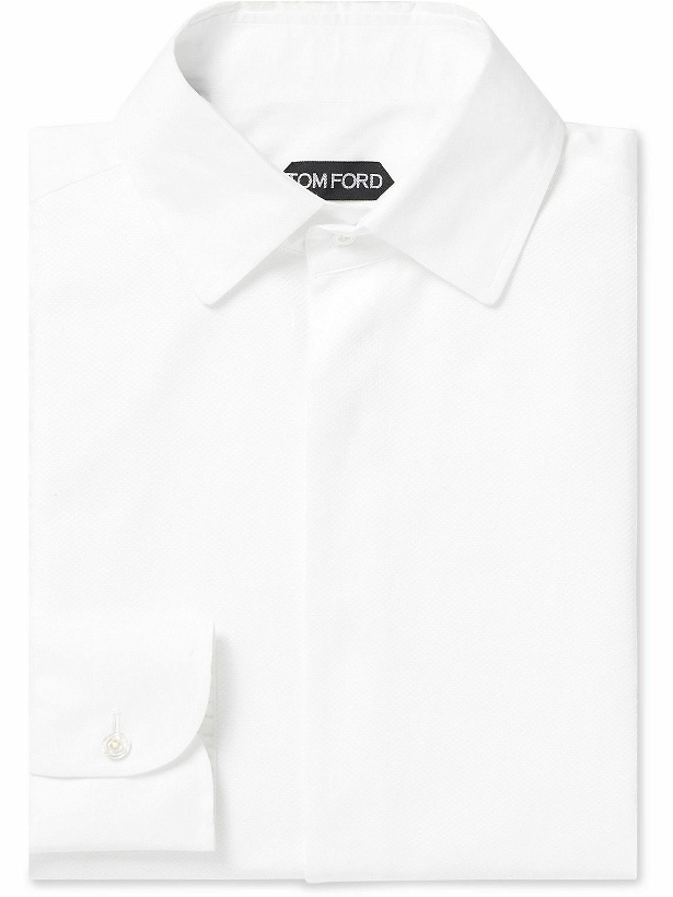 Photo: TOM FORD - Bib-Front Cotton-Poplin and Piqué Tuxedo Shirt - White