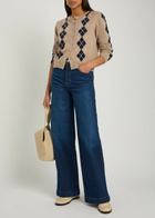 Reformation Clara Argyle Cashmere Cardigan Beige