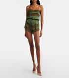 Saint Laurent Lace-trimmed silk satin romper