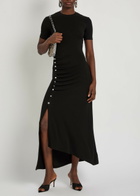 Rabanne Gathered Asymmetric Stretch-jersey Midi Dress Black