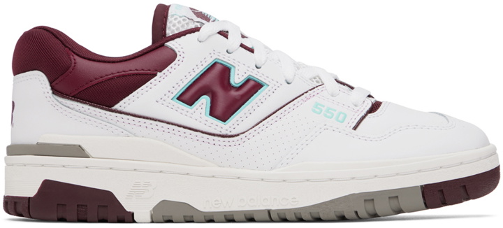 Photo: New Balance White & Burgundy 550 Sneakers