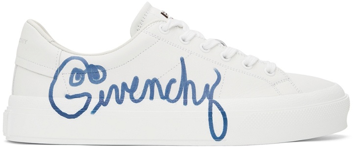 Photo: Givenchy White & Blue City Sport Print Sneakers
