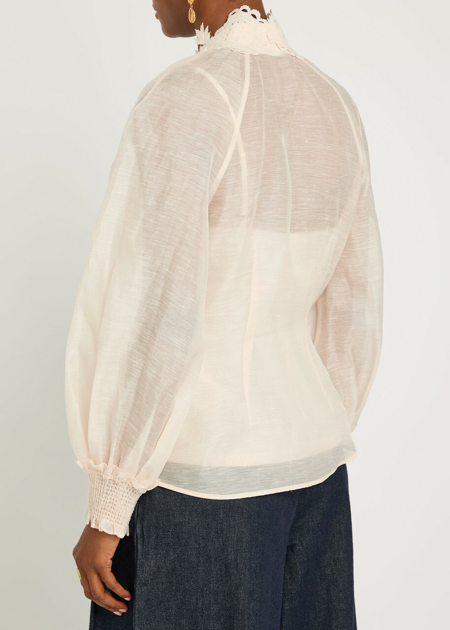 Zimmermann Rebellion Lace-appliquéd Linen and Silk-blend Blouse Cream