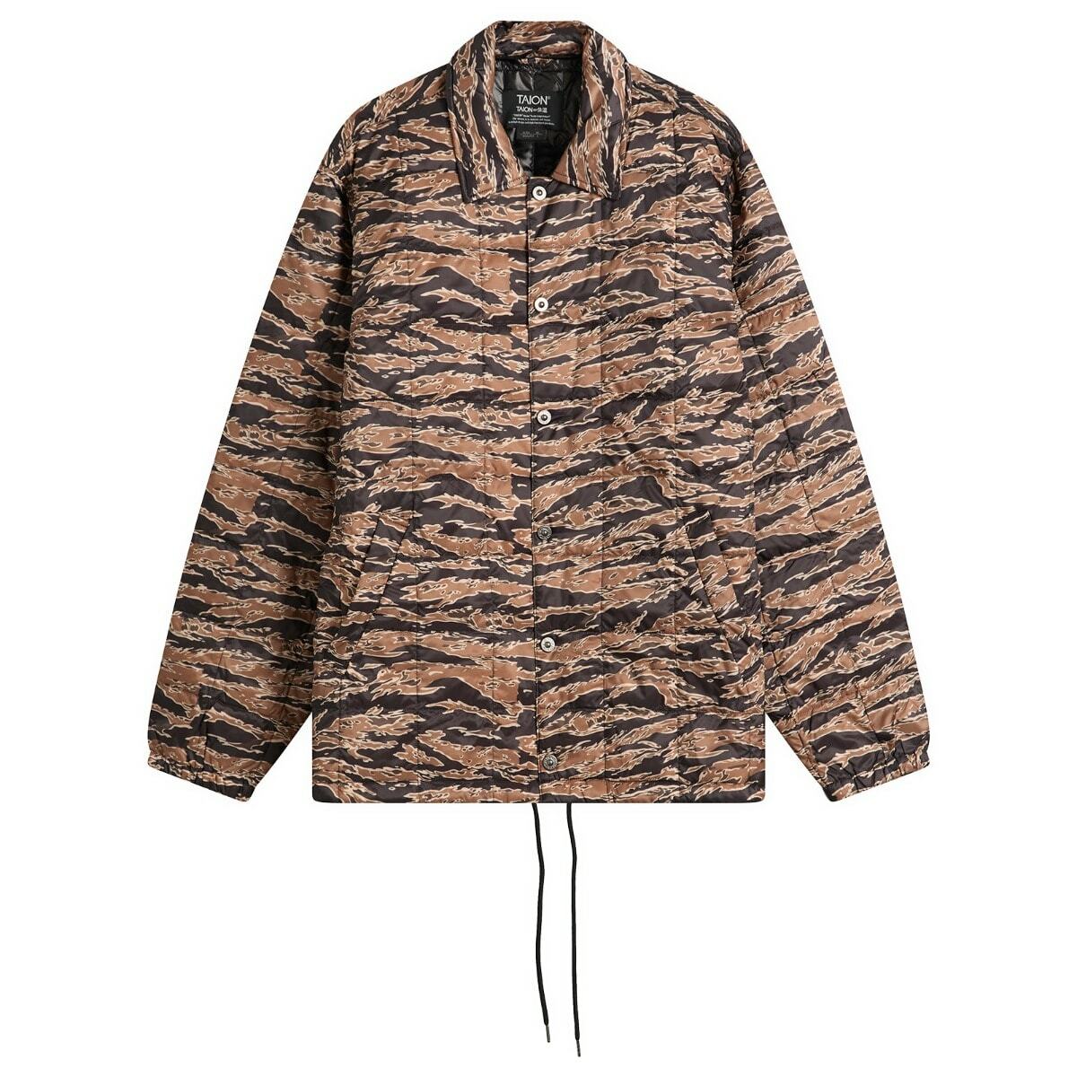 Taion Men's Down Coach Jacket in Black/Gold Tiger Camo
