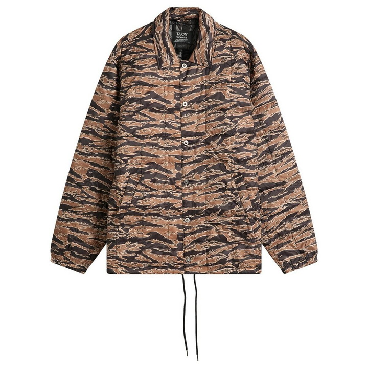 Photo: Taion Men's Down Coach Jacket in Black/Gold Tiger Camo