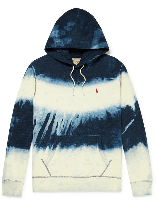 Photo: POLO RALPH LAUREN - Logo-Embroidered Tie-Dyed Cotton-Blend Jersey Hoodie - Blue