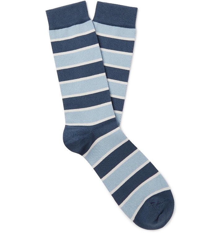 Photo: Sunspel - Striped Cotton-Blend Socks - Blue