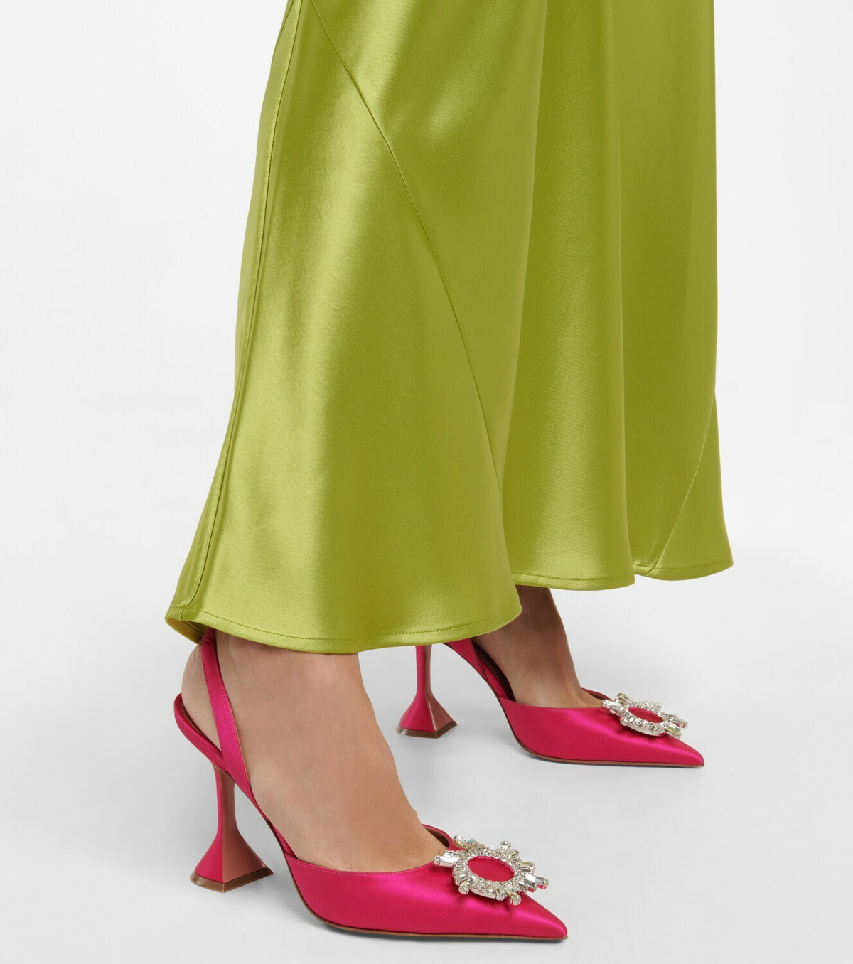 Amina Muaddi - Begum embellished satin slingback pumps