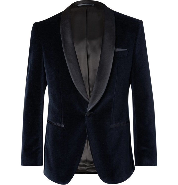 Photo: Hugo Boss - Midnight-Blue Hockley Slim-Fit Satin-Trimmed Cotton-Velvet Tuxedo Jacket - Men - Navy