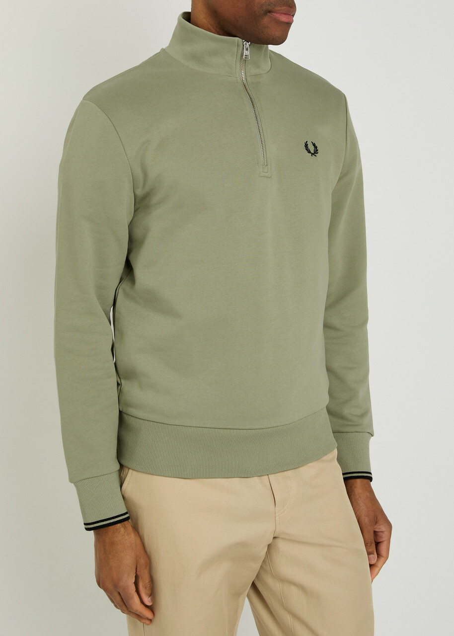 Fred Perry Half-zip Logo-embroidered Cotton Sweatshirt Light Green